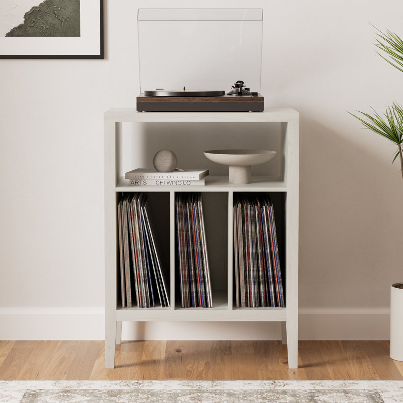 Support de tourne-disque en bois Farmhouse pour chambre à coucher et salon, Blanc