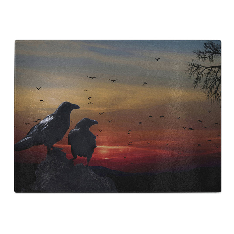 Crows Sunset  Glass Chopping Board