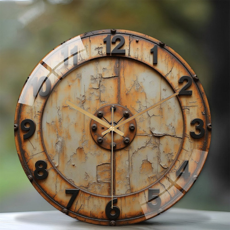 Vintage Wall Clock with Rustic Design And Numbers Art - 12'' Modern Glass Wall Clock