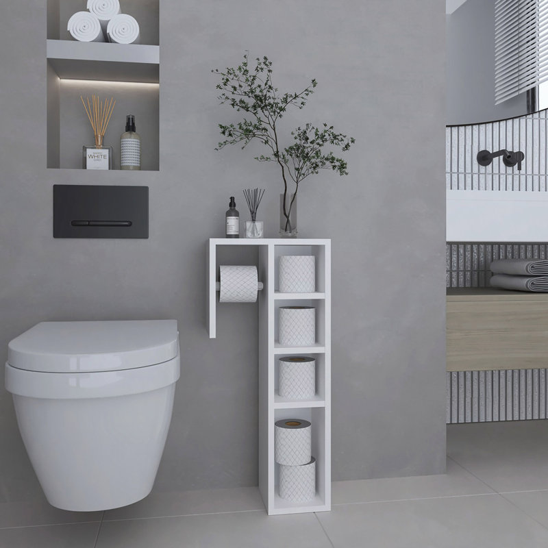 Armoire à papier hygiénique sur pied avec design vertical mince et compartiment de rangement