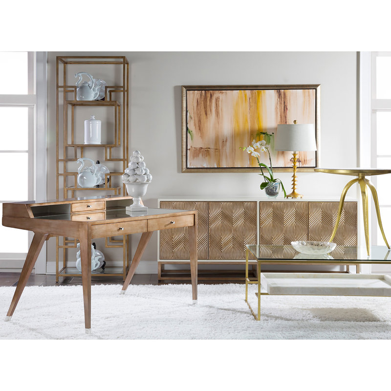 Transitional Warm Brown Desk with Hutches and Glass Inset