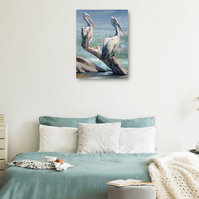Large Coastal Pelican Pair Canvas Art Print