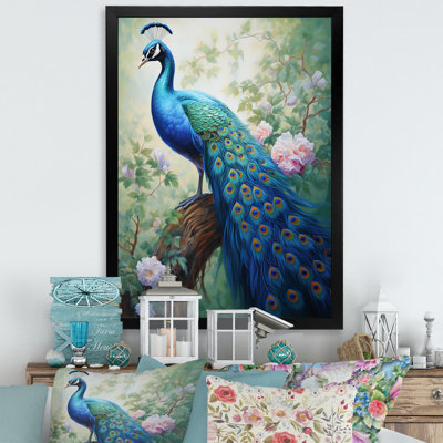 Arrandale Blue Ink Wash Peacock III - Peacock Wall Art