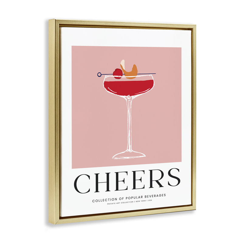 «Minimal Cheers Cocktail», art mural encadré flottant, H 31 po x l 25 po, Cadre flottant gris lustré