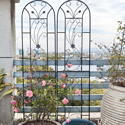 2 86.7"X19.7" Metal Garden Trellises, Rust- Outdoor Plant Support, Peacock Style Black, Simple Assembly, Galvanized Metal, Great For Climbing Plants Like Rose, Jasmine, Pea Black Rustproof Flower