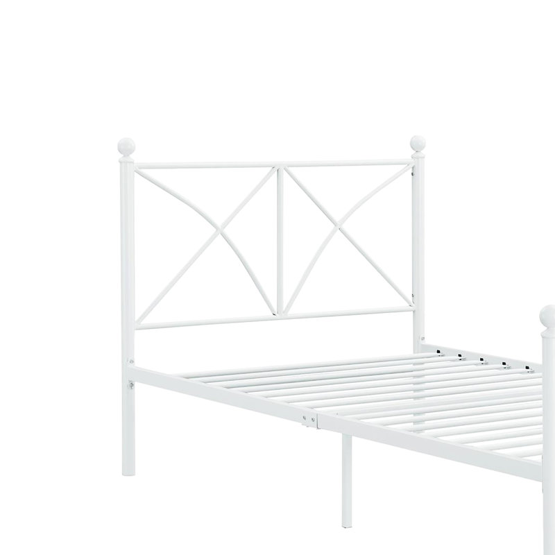 Cadre de lit contemporain contemporain en métal blanc, idéal pour différents types de chambre à coucher en blanc avec un support stable et élégant