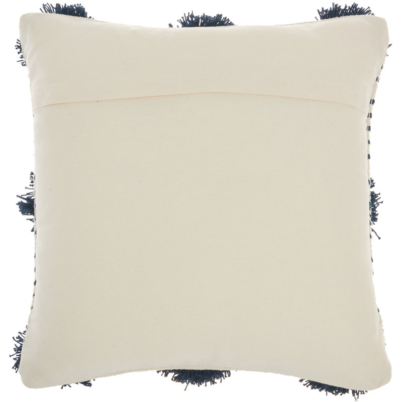 Navy and Ivory Cotton Tufted Pom Pom Throw Pillow 18" x 18"