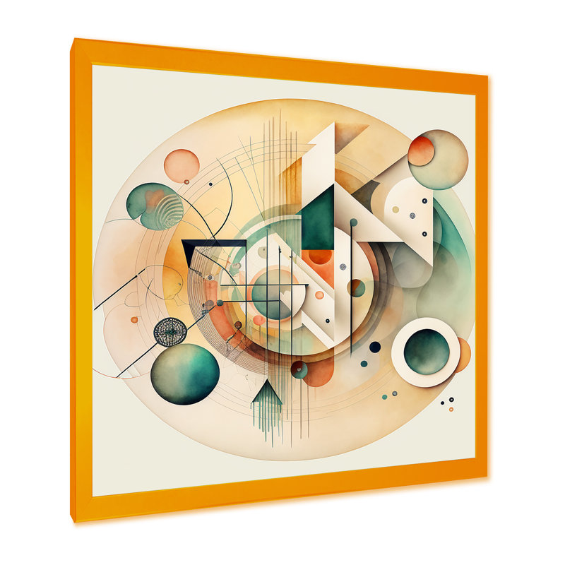 «Warm Minimalist Circular Abstract II», peinture sur toile, H 16 po x l 16 po x P 1 po, Impression dorée sur toile encadrée