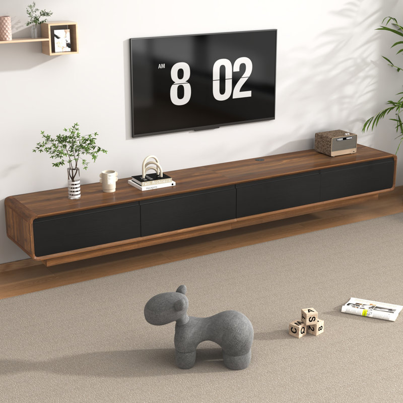Meuble télé mural / sur pied pour téléviseur de 100 po ou moins, console média flottante avec 2 tiroirs et 2 armoires, 94.50"