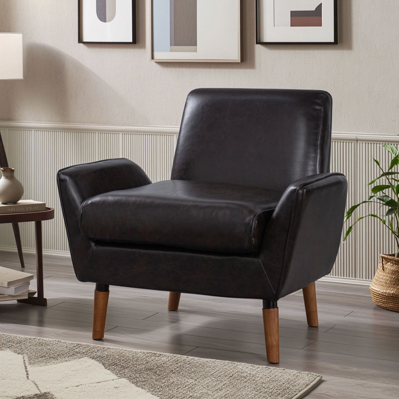 Chaise d'appoint moderne rembourrée avec pieds et accoudoirs en bois d'hévéa, PUBrown