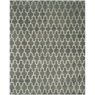 Tapis gris en laine, viscose et coton noué à la main Stone Wash