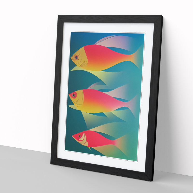 Casiano Fish Cubism - Picture Frame Print, 46cm H x 34cm W x 2cm D, Walnut