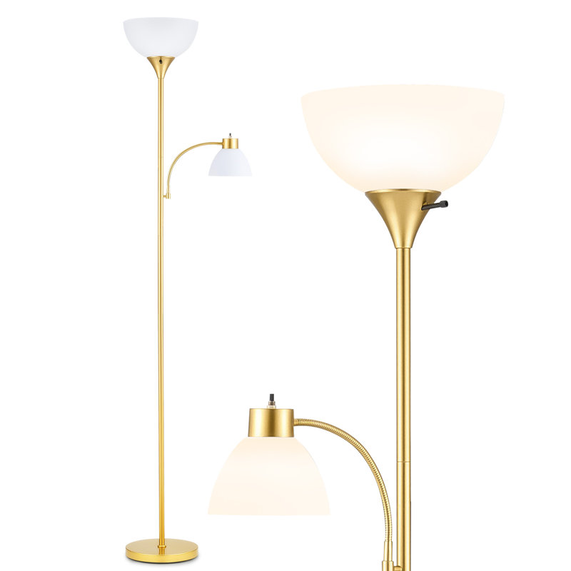 Lampe torchère sur pied 71 po avec 2 lumières DEL, Doré