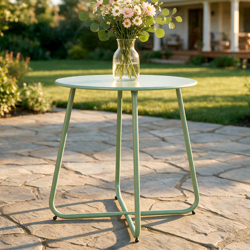 Petite table d'appoint ronde de 45 cm (18 pouces), table de chevet en métal avec structure en acier, table d'appoint légère pour terrasse, balcon, salon, chambre, etc.