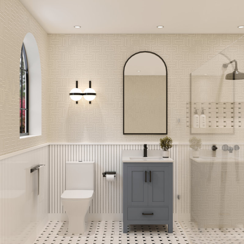 Charcoal Grey 24'' Single Bathroom Vanity with White Quartz Top