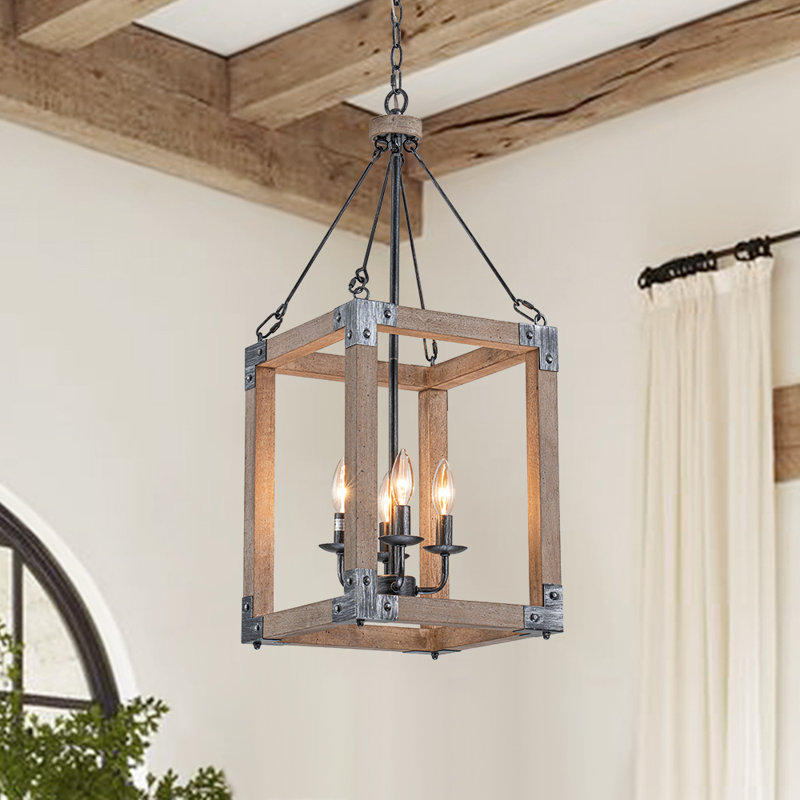 Luminaire suspendu rectangulaire en bois 4 lumières