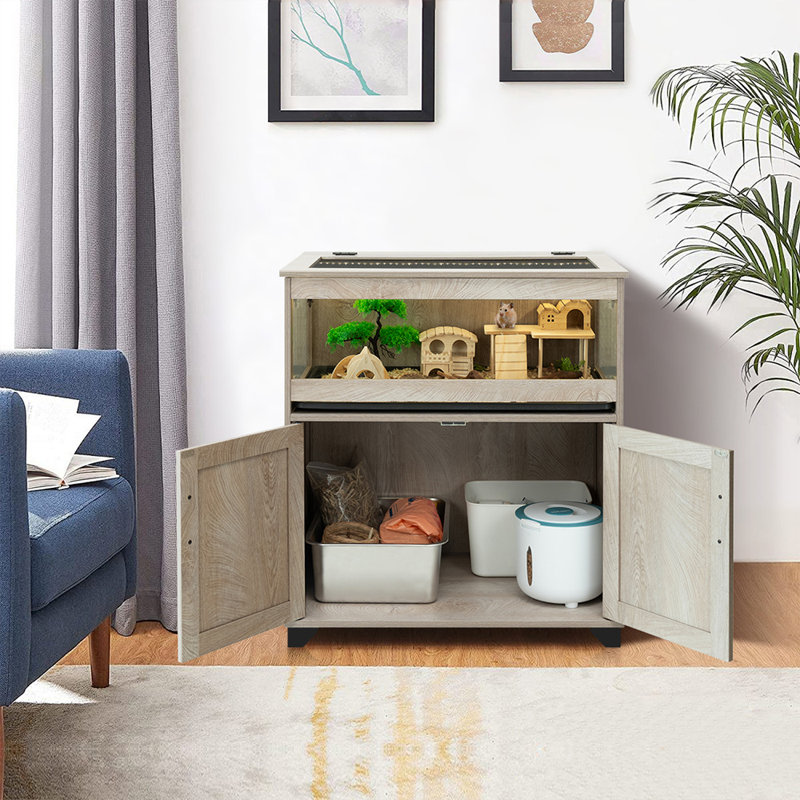 Clear Acrylic Small Animal Cage with Storage Cabinet and Pull-Out Tray