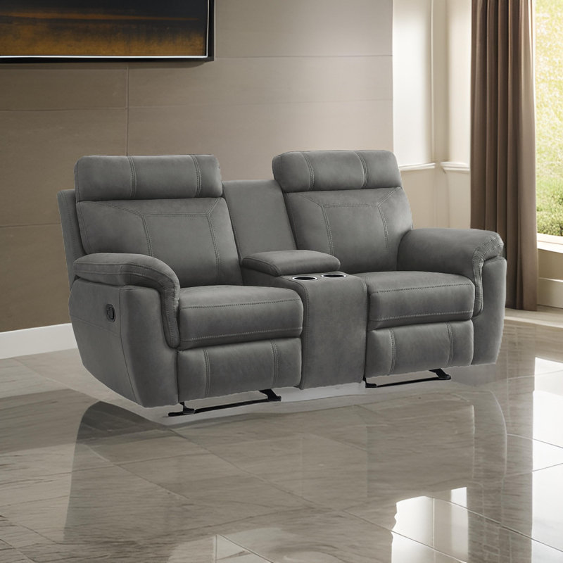 Causeuse inclinable à accoudoirs coussinés de 76 po Saleana, Microfibre/microsuède gris