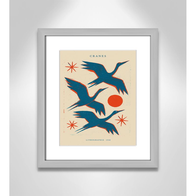 «Cranes» par Treechild, 13'' W x 15'' H, Matted Print, Matte Silver