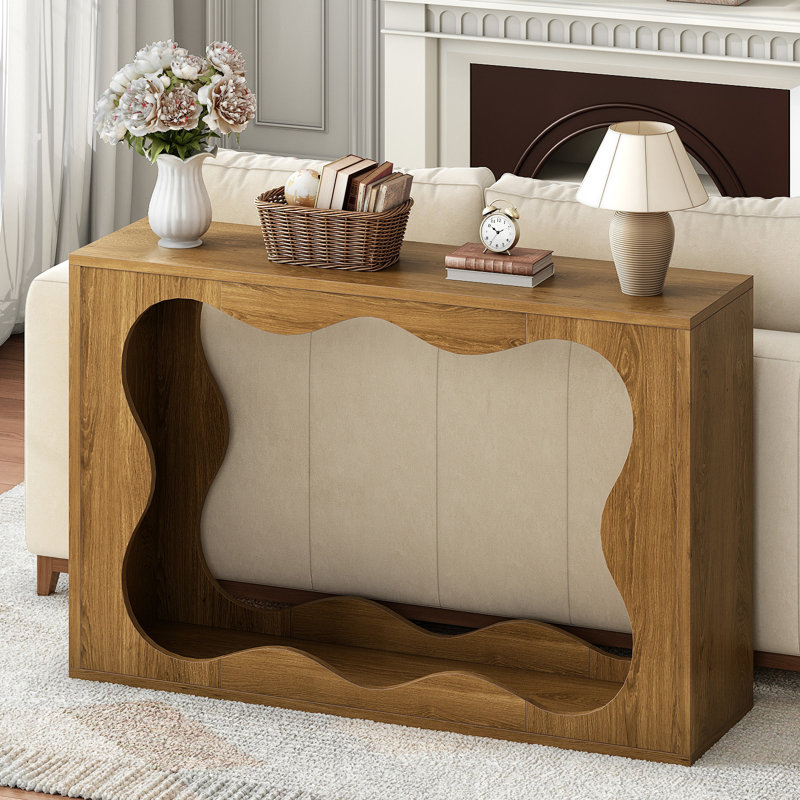 Console 47,2 po, table d'entrée à 2 niveaux avec design ondulé, Chêne noueux