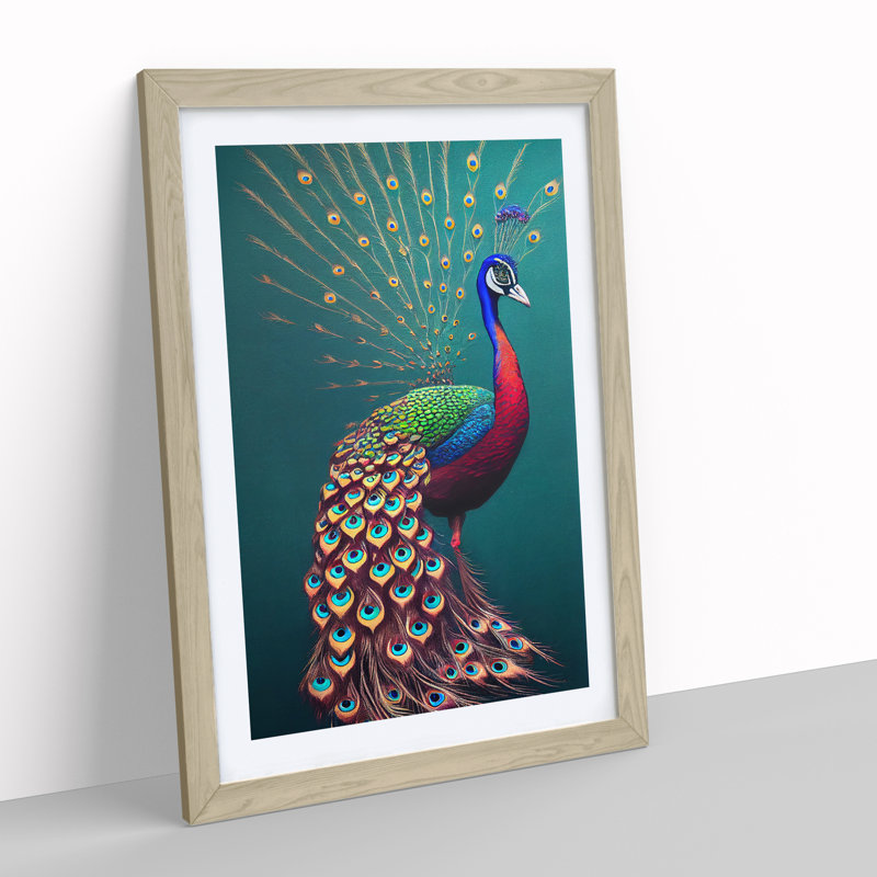 Artistic Peacock - Framed Print, 34cm H x 25cm W x 2cm D, Oak