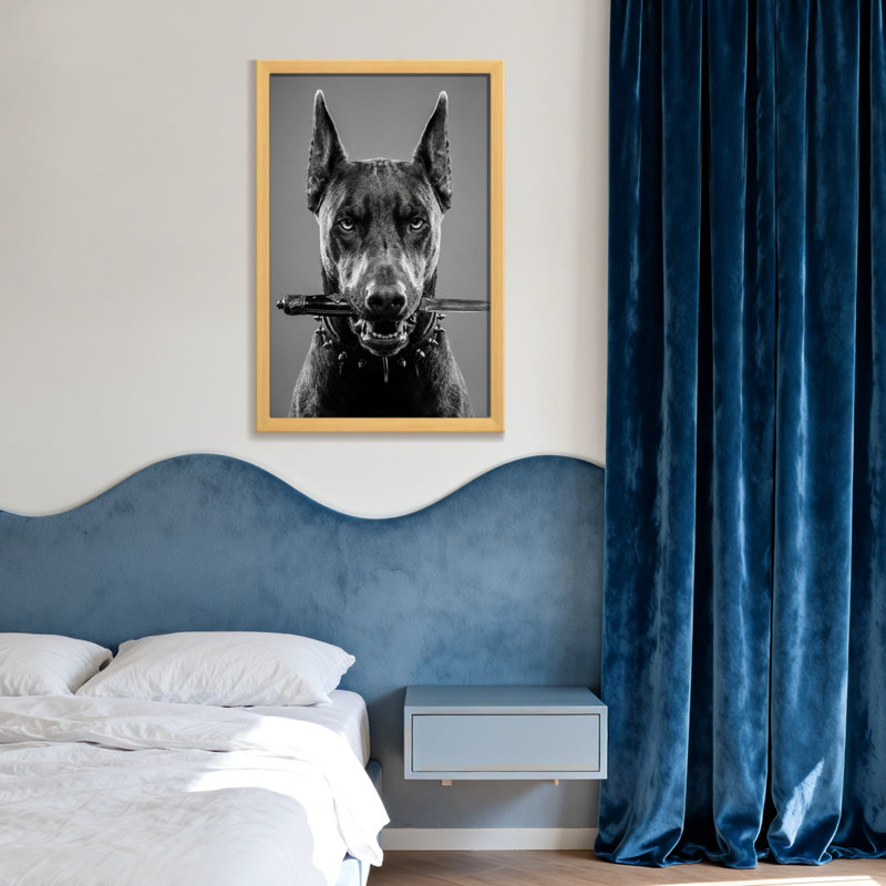 Animaux, chien tenant une épée dans la bouche - noir et blanc, H 20 po x l 30 po, Toile tendue, Ne s’applique pas