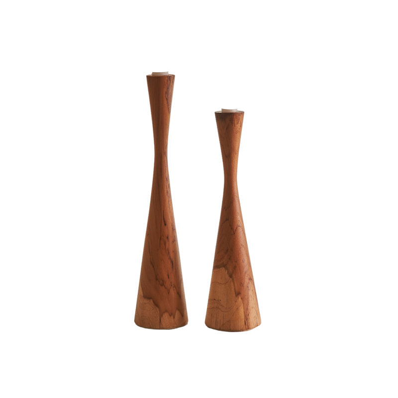 4 Piece Soar Wood Candlestick Set with Candle Included