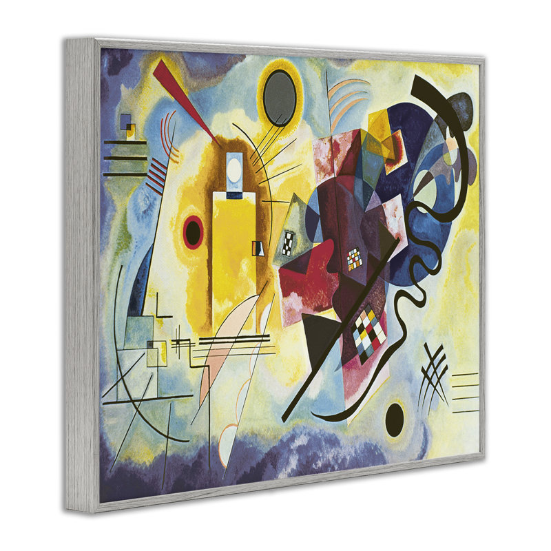 «Classic Kandinsky Abstraction» jaune rouge bleu gris ferme rustique, estampe numérique encadrée, art texturé par Wassily Kandinsky
