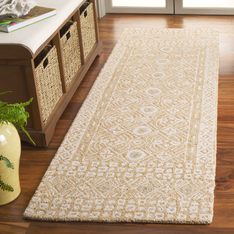Tapis géométrique en laine / coton touffeté à la main Melindasue, Tapis de couloir 2 pi 3 po x 7 pi
