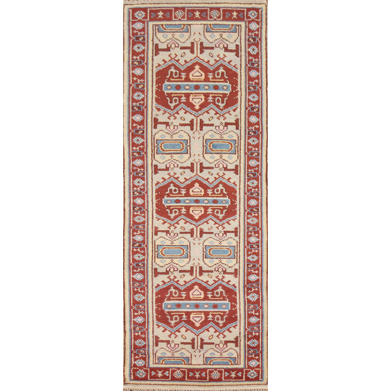 Tapis de couloir oriental vert / rouge 3x7