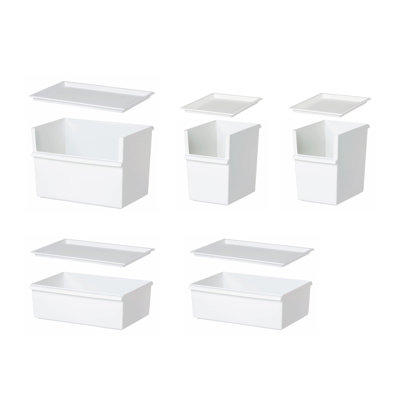 Like-it Plastic Container Storage Box Set with Lids White for Closet Pantry Set of 5