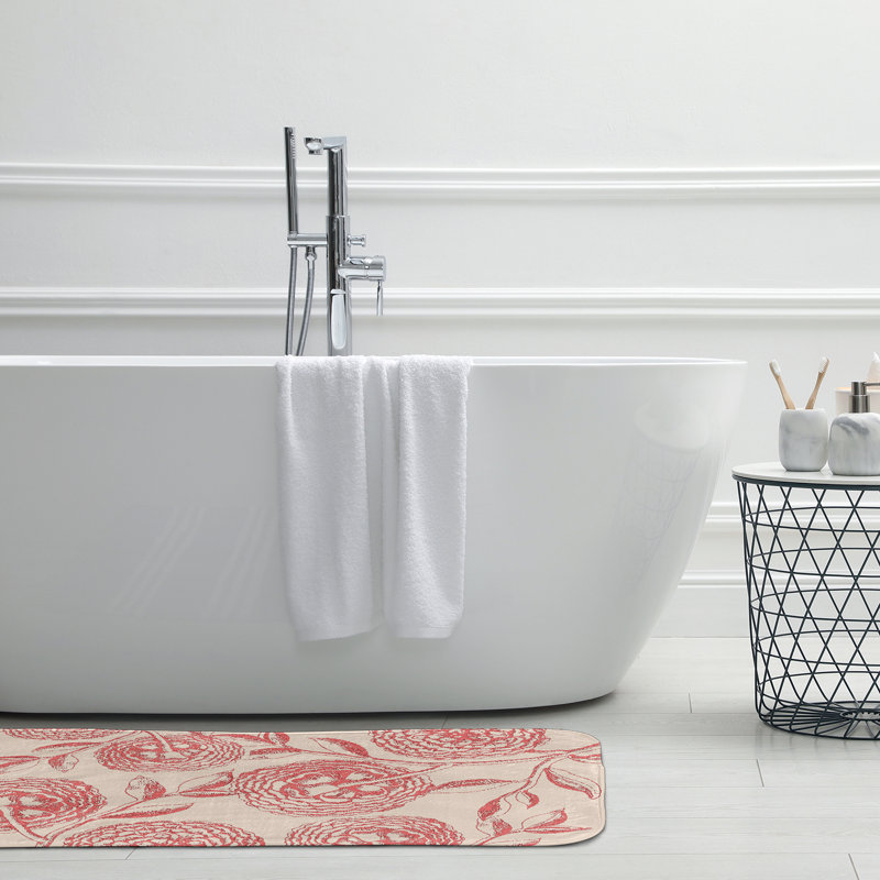 Tapis de bain Flower, L 17 po x L 24 po, Rose