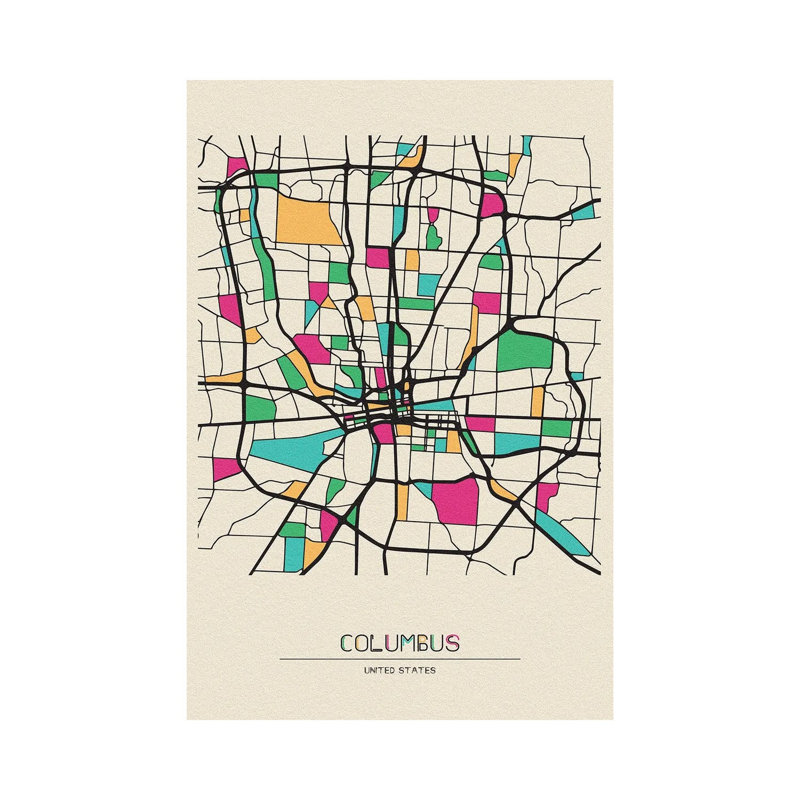 Columbus, Ohio Map 1 Piece Wrapped Canvas Wall Art, 20.32 cm H x 30.48 cm W