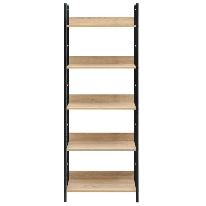 Missoula Etagere Bookcase, Black/Oak, (5 Shelves) 62.4"H x 10.9"W x 23.6"D