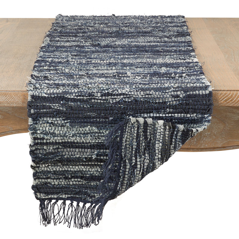 Orta Distressed Denim Table Runner, 13" x 120"