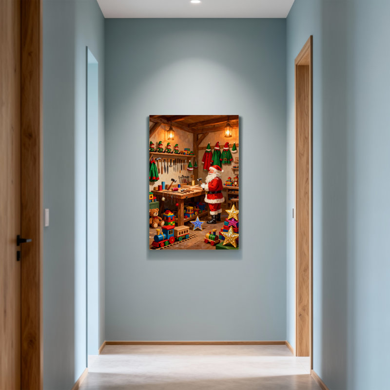 Atelier de Noël avec jouets et elfes, H 18 po x l 12 po