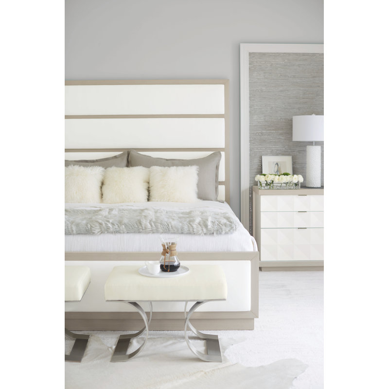 Linear Gray King Upholstered Bed with Wood Frame and Slats