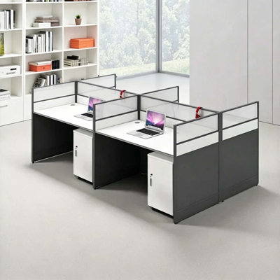 4 Person Cubicle Desk With File Cabinets And 43h Panels