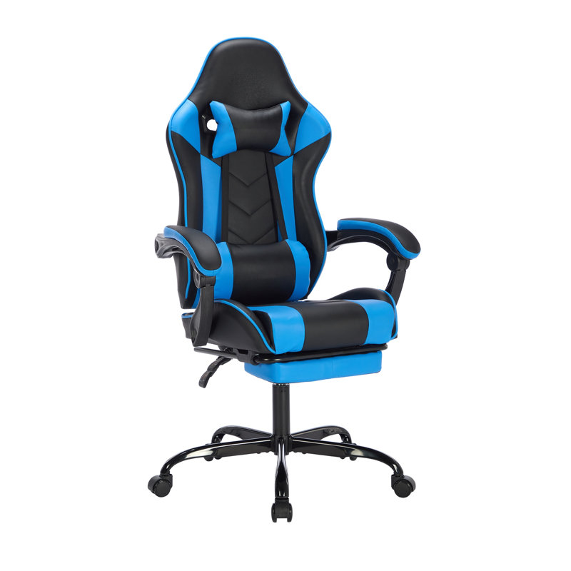 Ergonomic Gaming Chair with Footrest and High Back Support in Black and Blue