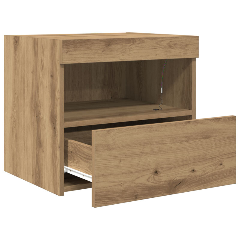 Bedside Cabinet With LED Lights 50X40x45 Cm, Artisan Oak
