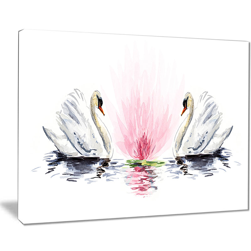 Cygnes flottants sur fond blanc - impression sur toile tendue, H 20 po x l 20 po x P 1 po