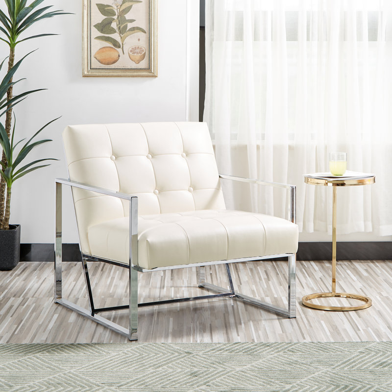 Siebo 30'' Wide Tufted Cream Armchair, Cream Faux Leather