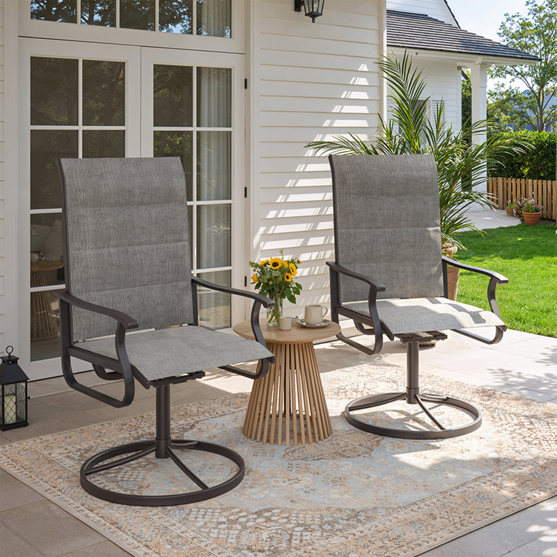 2-Piece Outdoor Swivel Patio Dining Chairs, 360° Rotation Metal Frame Patio Chairs with Thickened Teslin Fabric, Armrest Outdoor Dining Chairs for Deck, Backyard