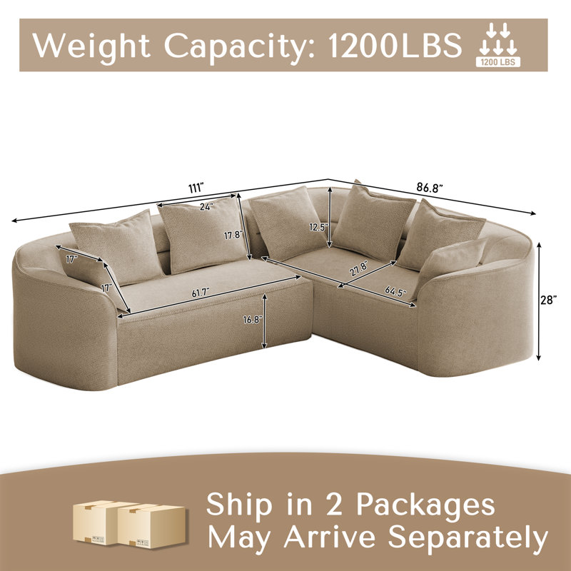 Canapé modulaire incurvé modulaire 2 pièces Boneless, Chenille chameau