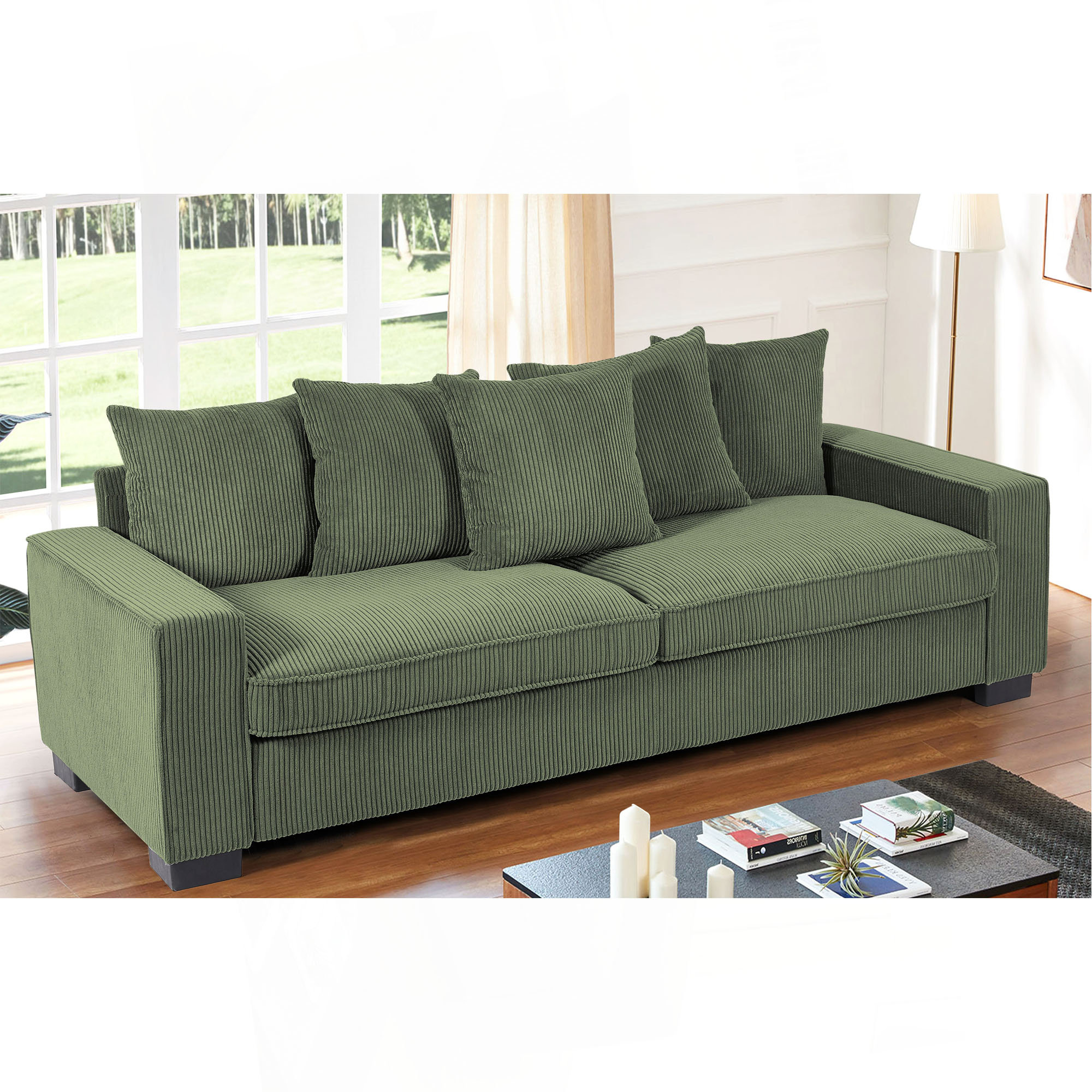Curated visual reference: Visual Reference: Latitude Run Luxe Corduroy Sofa With 5 Matching Toss Pillows