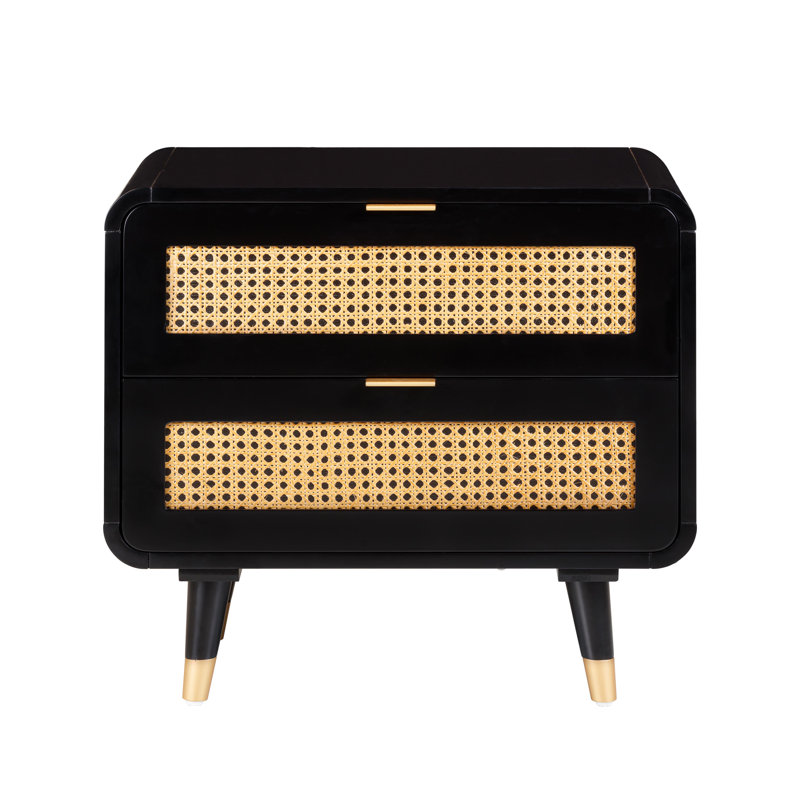 68.6cm W Acacia,MDF,Metal,Natural Cane Bedside Table