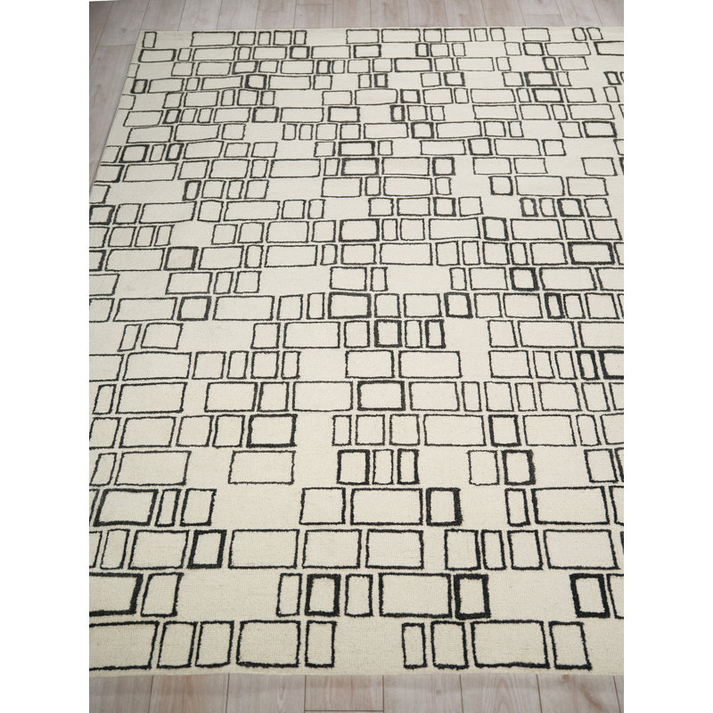 Soho Hand Tufted Wool Abstract Area Rug in Ivory/Black, Rectangle 14' x 18'