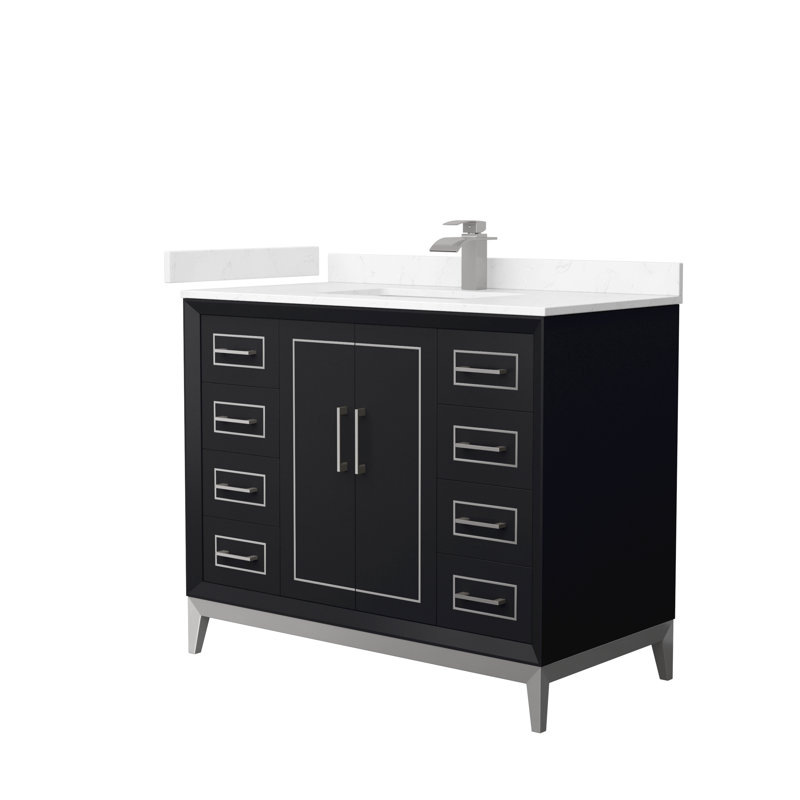Ensemble de meuble-lavabo simple 42 po Marlena, Noir, noir, noir, noir, Nickel brossé, Marbre de culture blanc