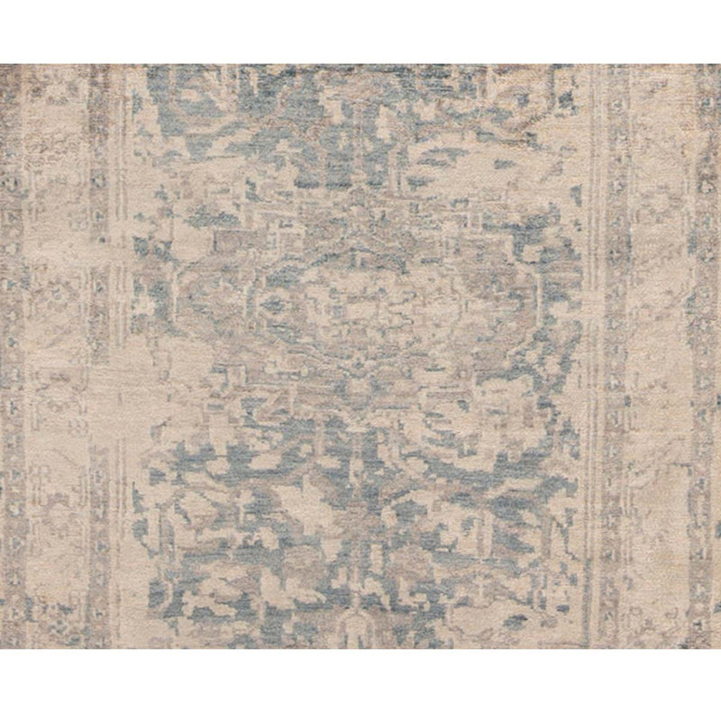 Tapis bleu / ivoire noué à la main 2 pi 11 po x 5 pi