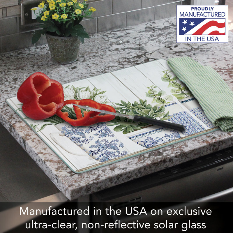 Blue & White Floral Tempered Glass Cutting Board 15" x 12"